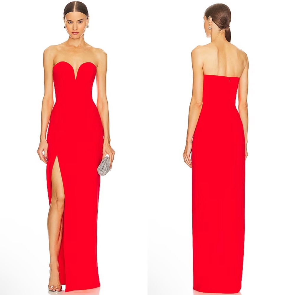 Amanda Uprichard x Revolve Cherri Strapless Maxi Gown In Crimson Red